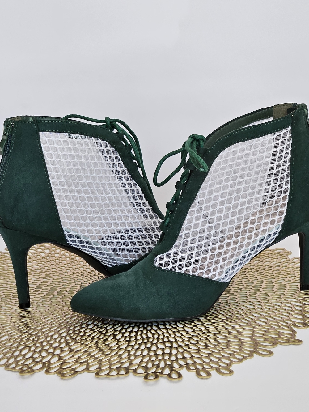​Allegra K Emerald Green Faux Suede Mesh Booties – Size 7.5